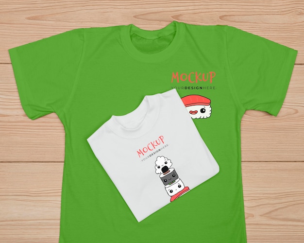 PSD top view of cute t-shirt concept mock-up