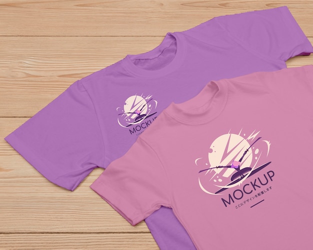 PSD top view of cute t-shirt concept mock-up