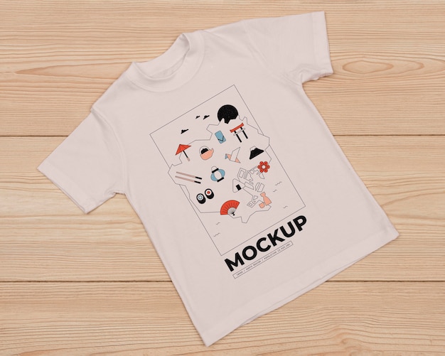 PSD top view of cute t-shirt concept mock-up