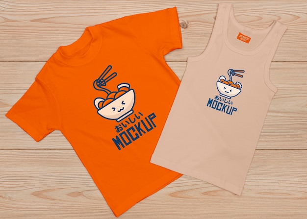 PSD top view of cute t-shirt concept mock-up