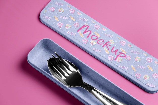 PSD top view on cutlery box mockup design