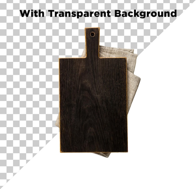 top view of cutting board dark brown color with napkin png psd isolated on transparent background
