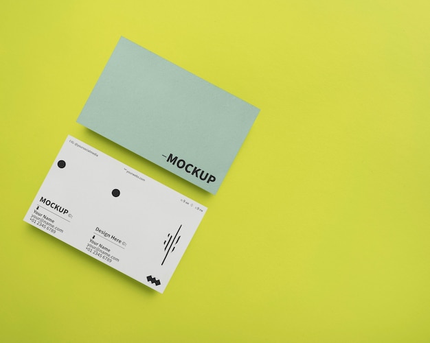 Top view on cyber lime stationery mockup