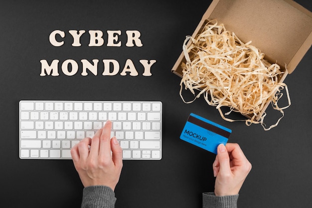 PSD top view of cyber monday concept mock-up