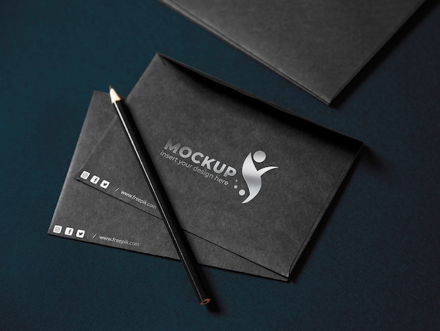 PSD top view over dark envelope mockup design