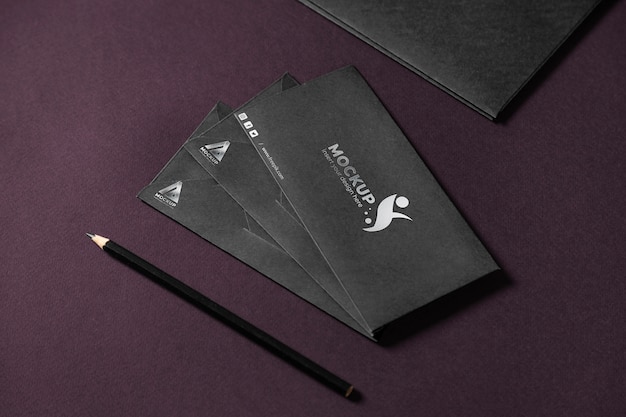 PSD top view over dark envelope mockup design