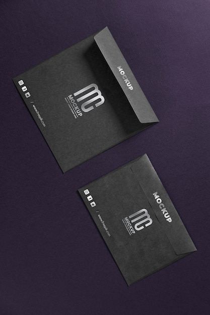 PSD top view over dark envelope mockup design