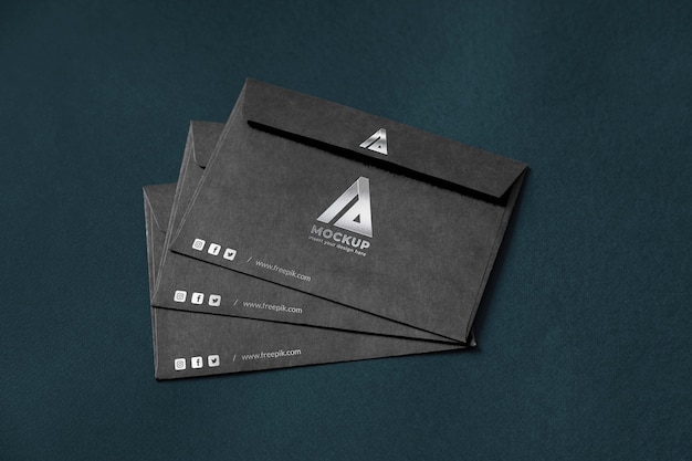 PSD top view over dark envelope mockup design