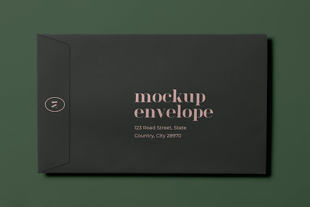 PSD top view on dark envelope mockup