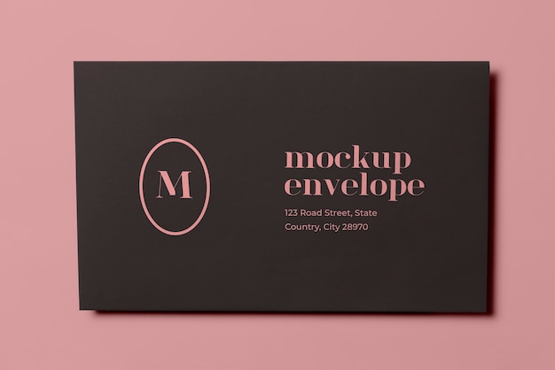 PSD top view on dark envelope mockup