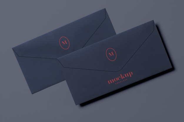 Top view on dark envelope mockup