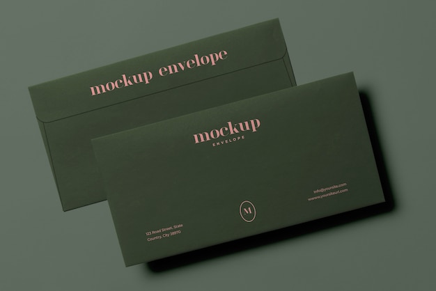 PSD top view on dark envelope mockup