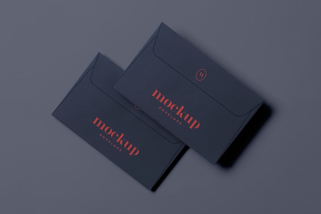 PSD top view on dark envelope mockup