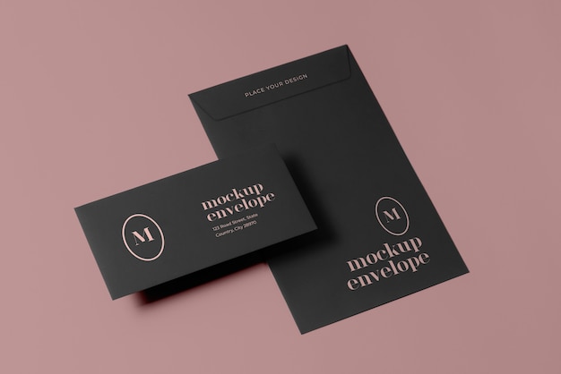 PSD top view on dark envelope mockup