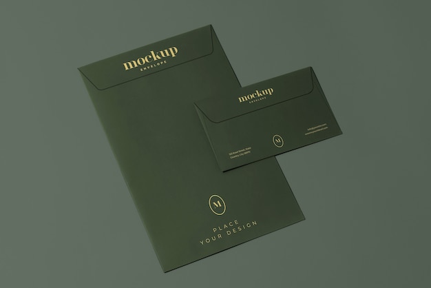 PSD top view on dark envelope mockup