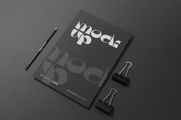 top view dark stationery set