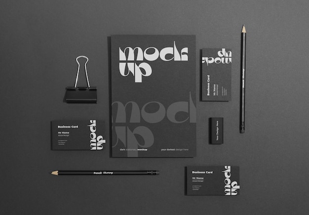 top view dark stationery set