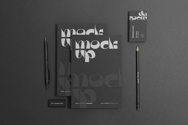top view dark stationery set