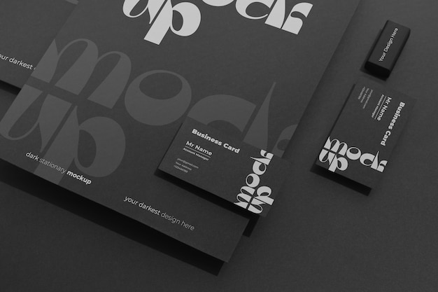 top view dark stationery set