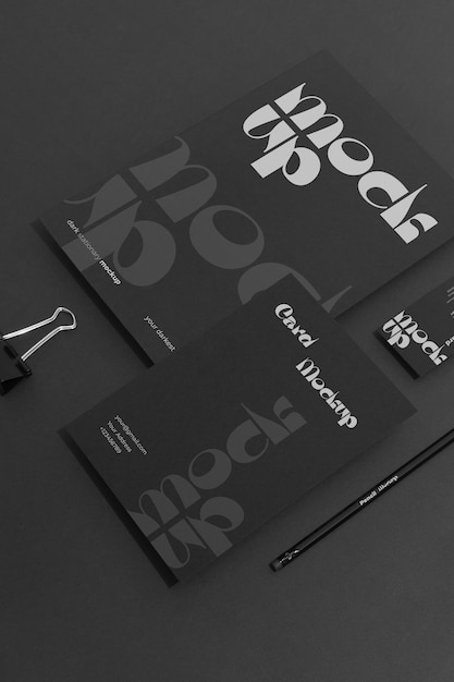 top view dark stationery set
