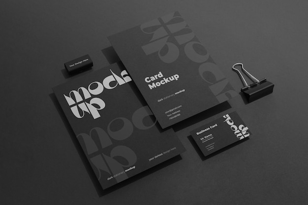 PSD top view dark stationery set