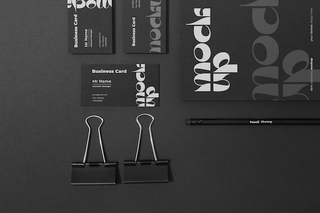 PSD top view dark stationery set