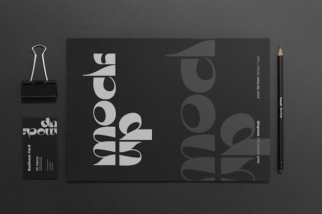 top view dark stationery set