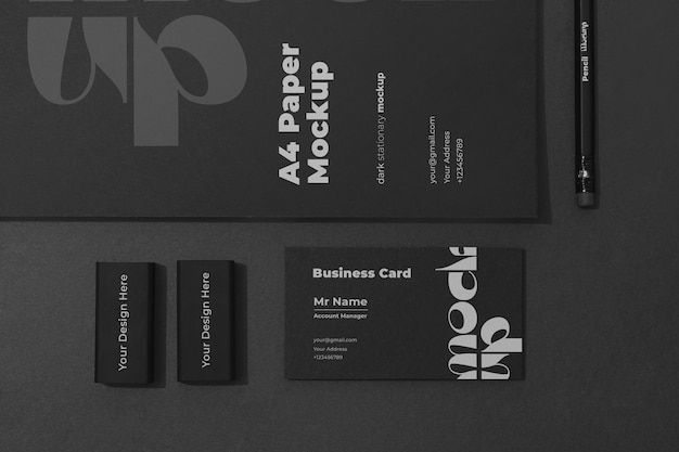 top view dark stationery set