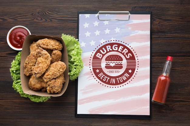 top view of delicious american food mock-up