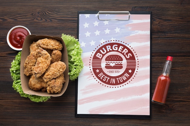 Top view of delicious american food mock-up