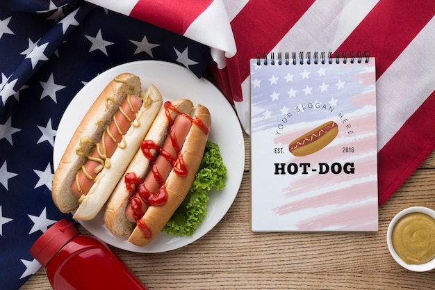 Top view of delicious american food mock-up