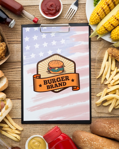 Top view of delicious american food mock-up