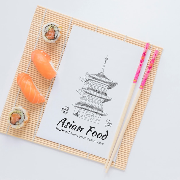 PSD top view delicious asian food concept