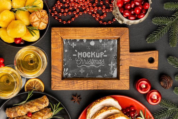 PSD top view of delicious christmas food mock-up