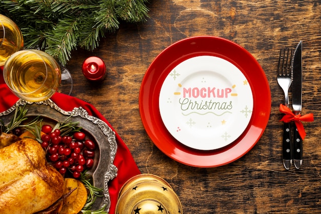 PSD top view of delicious christmas food mock-up