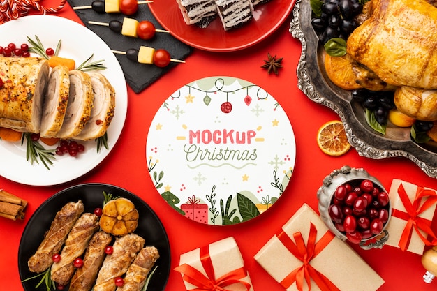 Top view of delicious christmas food mock-up