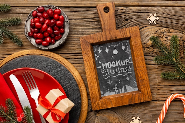 PSD top view of delicious christmas food mock-up