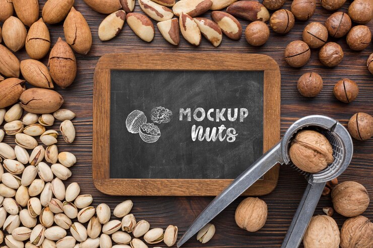 PSD top view of delicious nuts mock-up