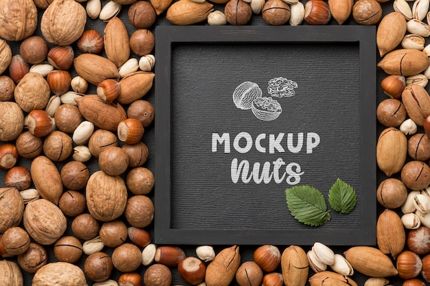 PSD top view of delicious nuts mock-up