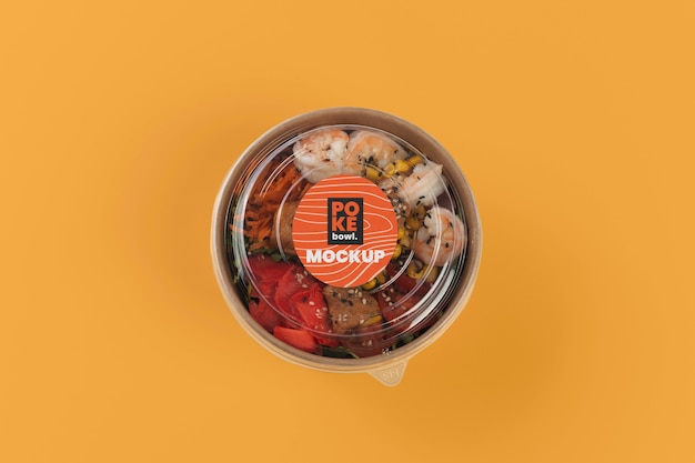 PSD top view delicious poke bowl mockup