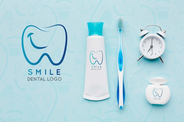 PSD top view dental care accessories with mock-up