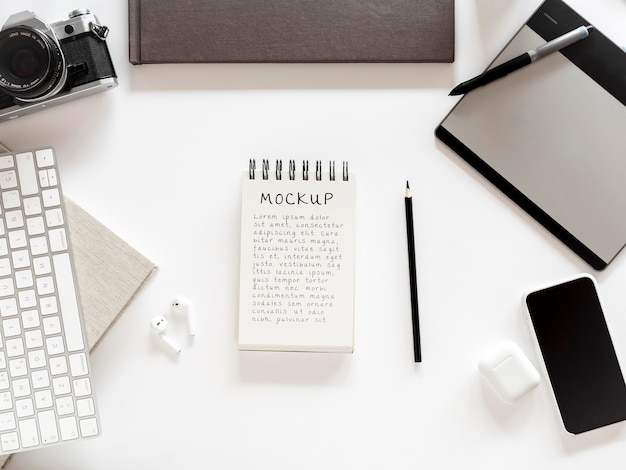 PSD top view of desk concept mock-up