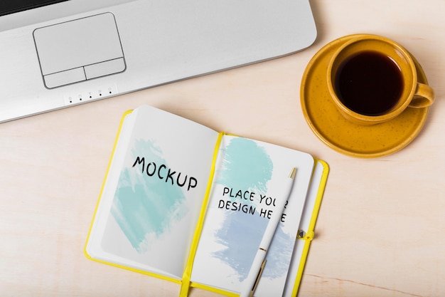 top view of desk concept with agenda mock-up