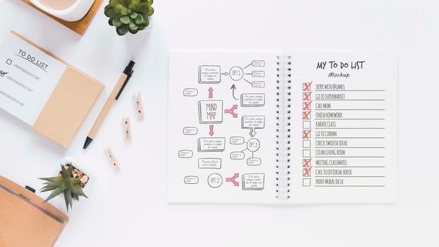 Top view desk concept with mock-up