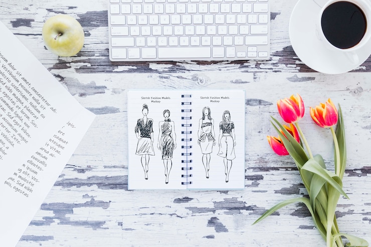 PSD top view desk concept with mock-up