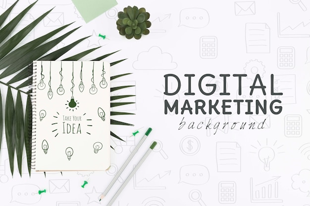 PSD mockup di marketing digitale vista dall'alto