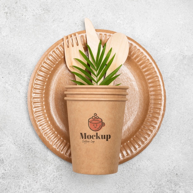 top view on disposable packaging mockup