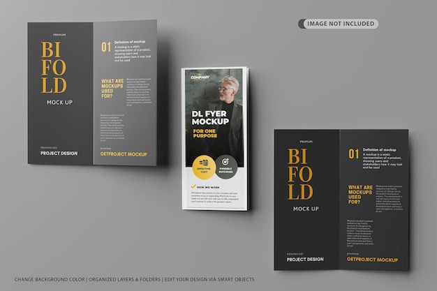 PSD top view dl bifold brochure mockup