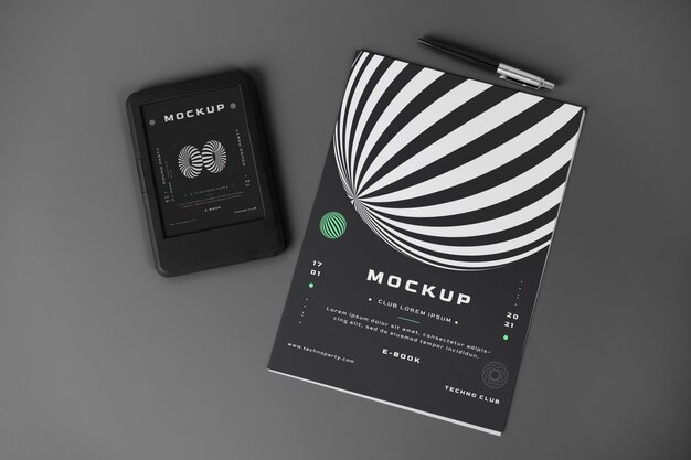 PSD top view on e book mockup