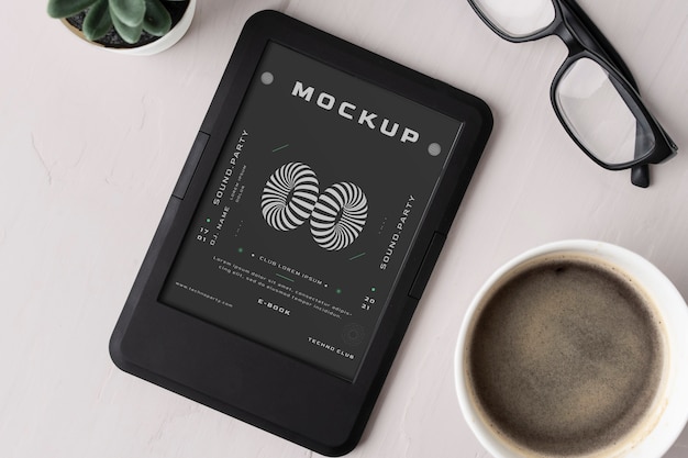 PSD top view on e book mockup